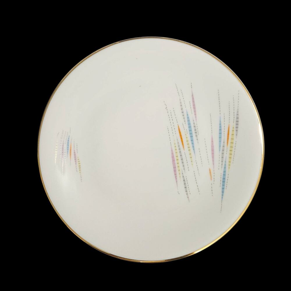 Edelstein Bavaria Atomic Wheat Salad Plates Set of 4 Mid Century Gold Rim